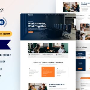 Digital Coworking & Shared Office WordPress Elementor Template Kit | Startup Hub & Creative Workspace Website Theme
