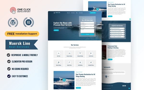 Boat Detailing & Marine Care WordPress Elementor Kit | Yacht Cleaning, Ceramic Coating Landing Page Template