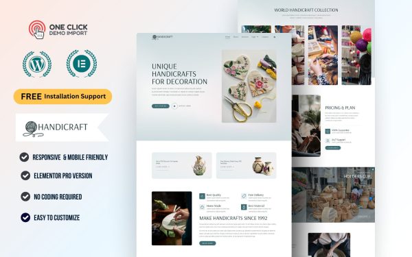 Artisan, Handmade Goods & Creative Portfolio WordPress Elementor Template Kit | Pottery, Jewelry Shop Theme
