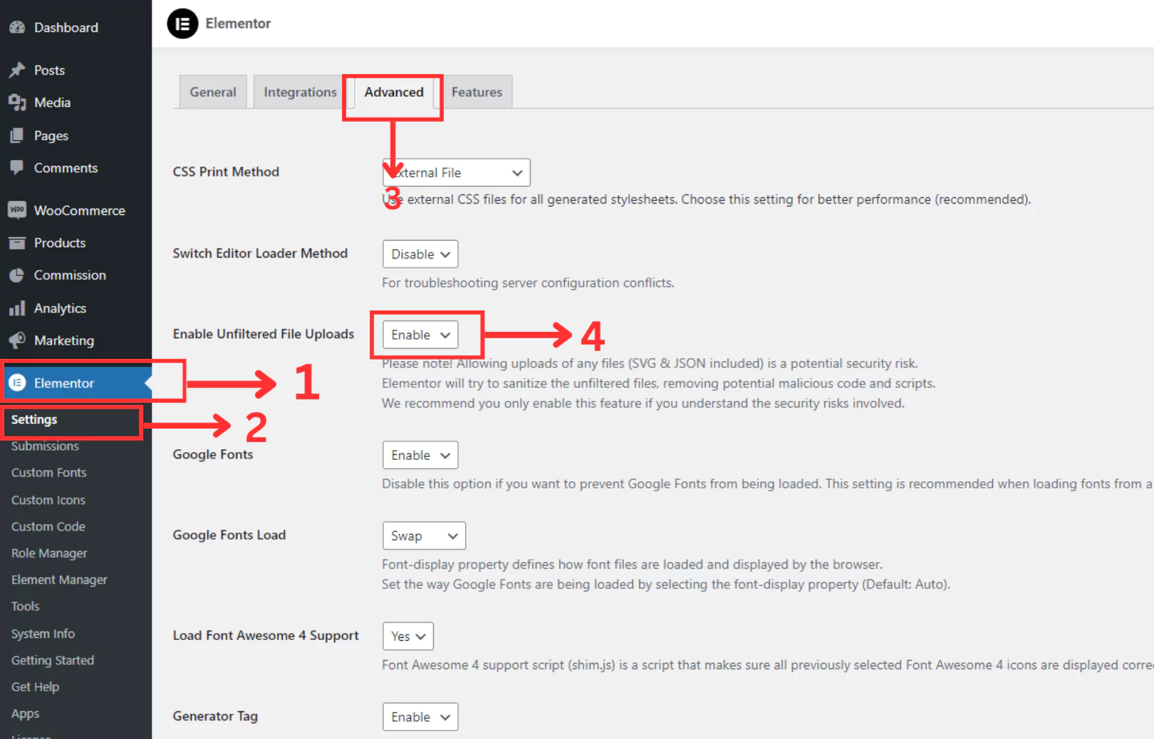 Configure Elementor Settings for Optimization