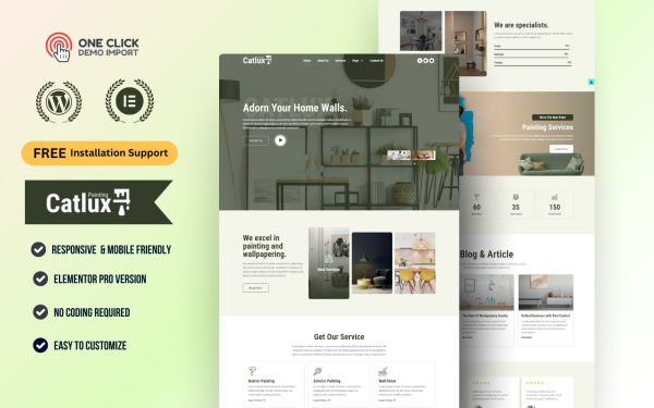 Painting Services & Renovation WordPress Elementor Template Kit | Decorator, House Painter Website Theme