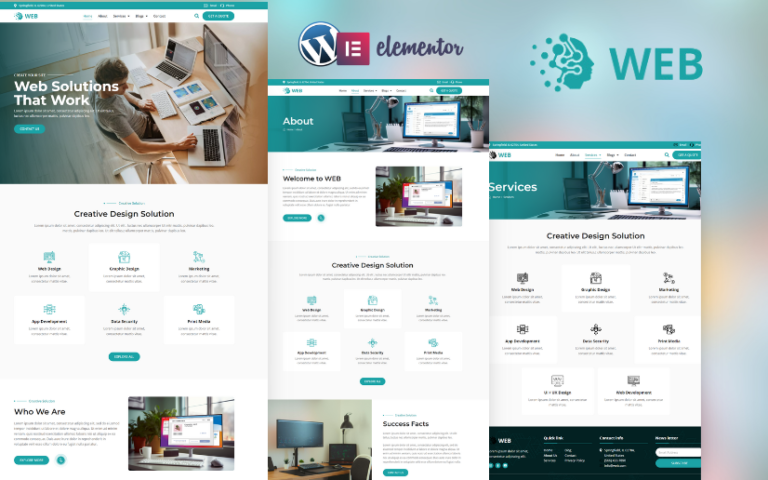 Build a professional website with our Web Design Solution Elementor Template Kit. Perfect for digital marketing and web design agencies.