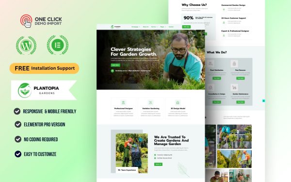 Gardening & Landscaping WordPress Elementor Template Kit | Lawn Care, Eco Services & Groundskeeper Website Theme