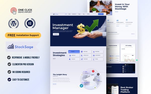 Investment Strategies & Stock Market WordPress Elementor Template Kit | Wealth Management Website Theme