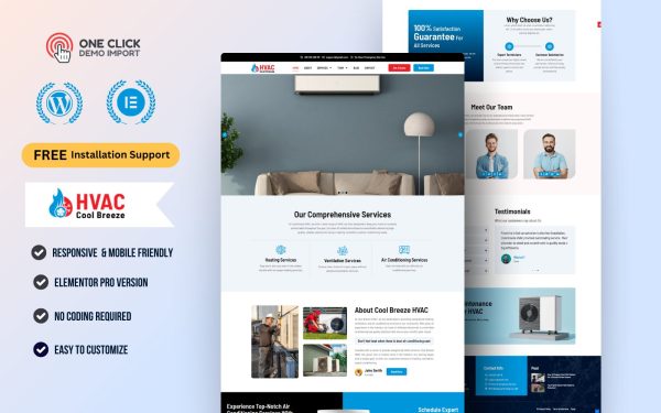 Professional HVAC & Air Conditioning WordPress Elementor Template Kit | Ventilation & Maintenance Website Theme