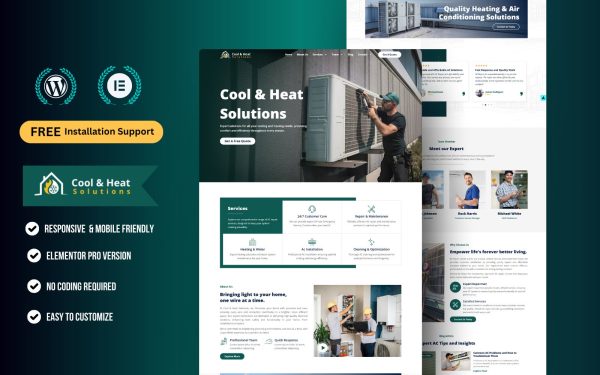 AC Repair & HVAC Services WordPress Elementor Template Kit | Air Conditioning & Heating Website Theme