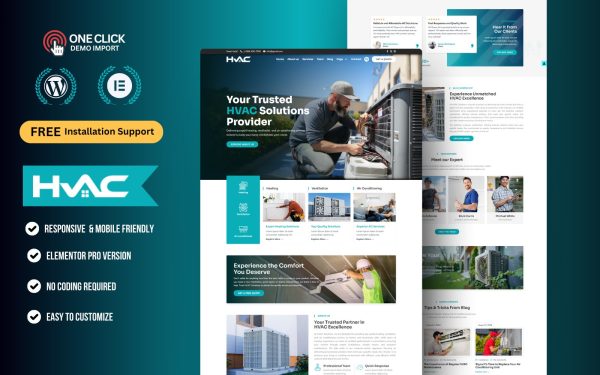 Heating & Air Conditioning Repair WordPress Elementor Template Kit | AC Repair & HVAC Service Website Theme