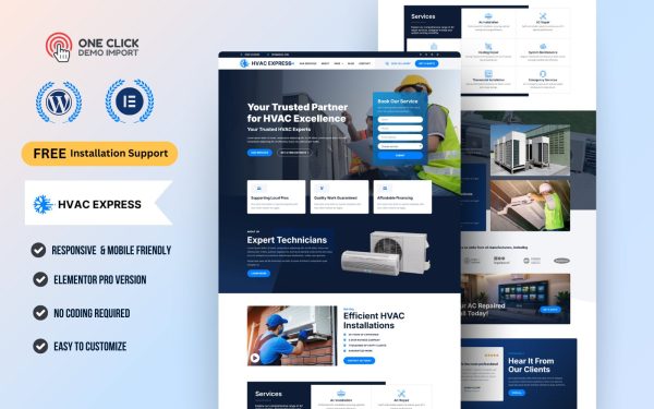AC Repair & Heating WordPress Elementor Template Kit | HVAC Services, Ventilation & Maintenance Website Theme