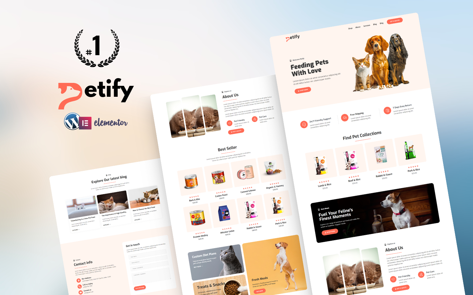 Petify — Best Pet Food WordPress Elementor Landing Page