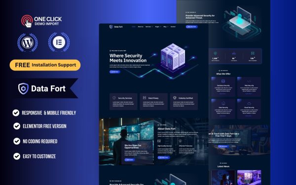 Cyber Security & IT Solutions WordPress Elementor Template Kit | Network Security & Tech Agency Website Theme