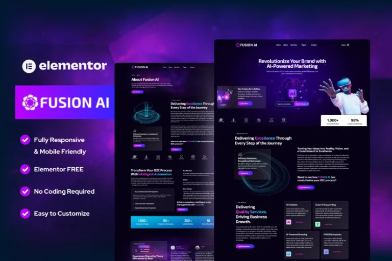 Fusion AI - AI Marketing Agency and Technology WordPress Elementor Template Kit