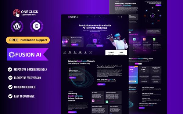 AI Marketing Agency & Technology WordPress Elementor Template Kit | Artificial Intelligence & Tech Startup Website Theme