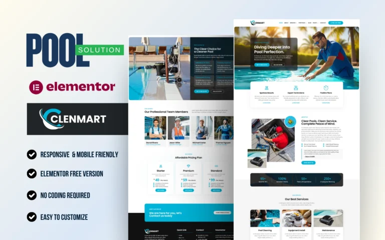 Cleanmart – Pool Cleaning Services WordPress Elementor Template Kit
