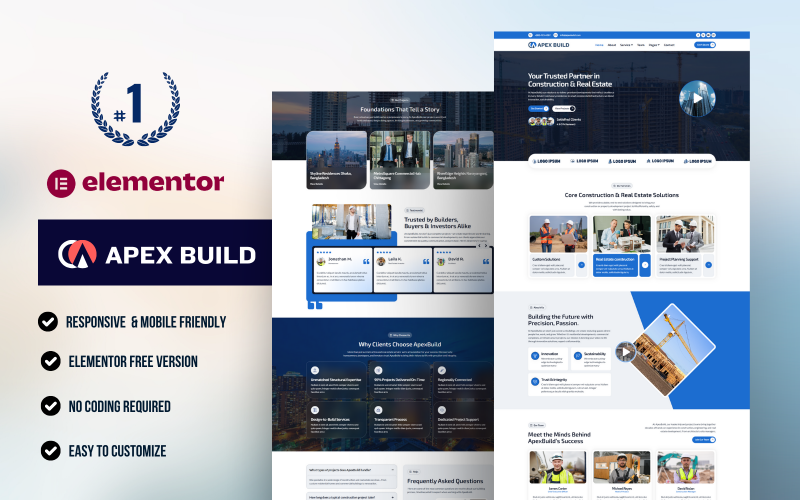 Create a responsive and SEO-optimized website using ApexBuild – Building and Construction Elementor Template Kit. Perfect for contractors, builders, and renovators.