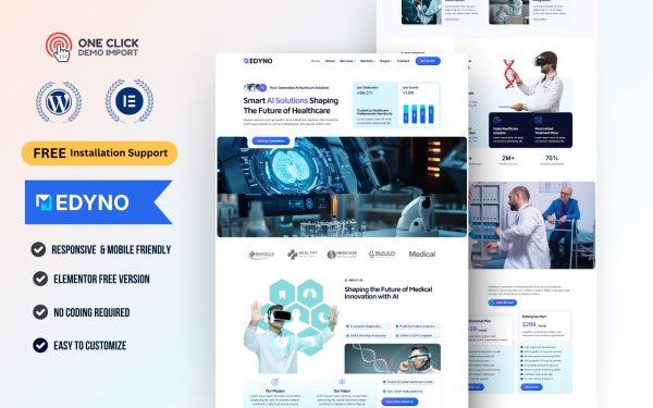 AI Medical & Healthcare WordPress Elementor Template Kit | Doctor, Clinic, Hospital & Health Tech Website Theme
