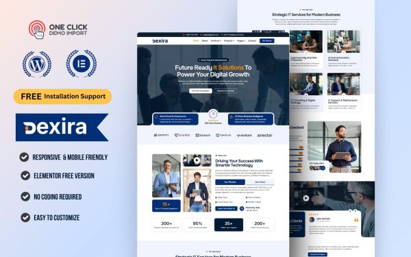 Technology & IT Solutions WordPress Elementor Template Kit | Managed IT Services & Tech Agency Website Theme