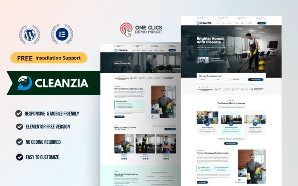 Cleaning Services WordPress Elementor Template Kit | House Cleaning, Maid Service & Commercial Janitorial Website