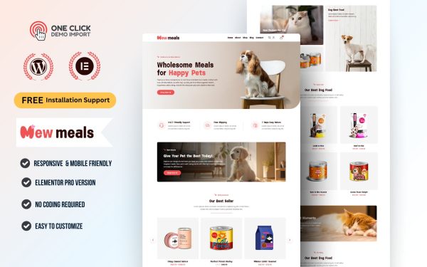 Pet Food & Supplies WooCommerce WordPress Elementor Template Kit | Accessories Shop Website Theme