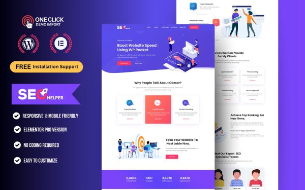 Digital Marketing & SEO Services WordPress Elementor Template Kit | Tech Solutions & Marketing Website Theme