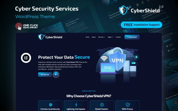 Cyber Security WordPress Theme – CyberShield 2.0 | VPN, Proxy & Data Protection Solution