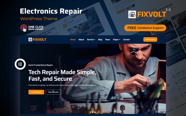 Gadget Repair WordPress Theme – FixVolt 2.0 | Electronics & Tech Service Solution