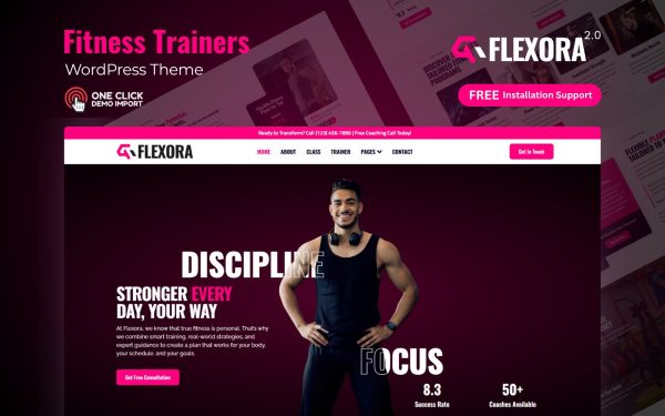 Fitness WordPress Theme Flexora gym website homepage design