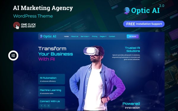 AI Marketing WordPress Theme – OpticAI 2.0 | Digital Agency & Tech Startup Solution