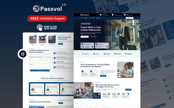 Immigration Consulting WordPress Theme Passvol homepage design