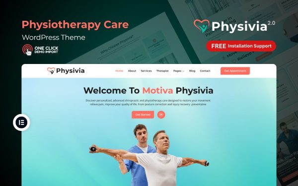 Physiotherapy WordPress Theme Physivia homepage design