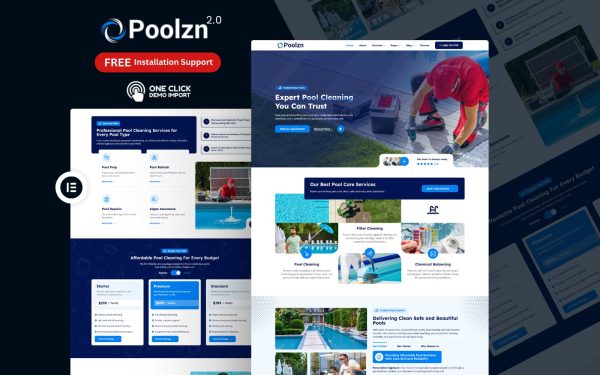 Pool Maintenance WordPress Theme – Poolzn 2.0 | Cleaning & Repair Service Solution