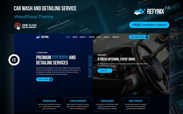 Car Wash WordPress Theme – Refynix 2.0 | Auto Detailing & Car Care Solution