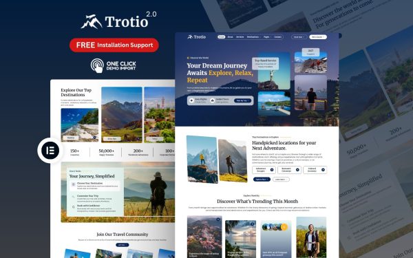 Travel Agency WordPress Theme Trotio homepage travel booking design