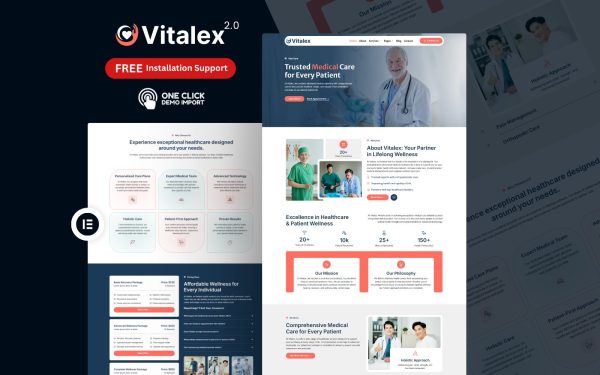 Medical WordPress Theme Vitalex homepage design