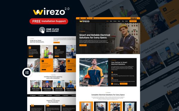 Electrical WordPress Theme – Wirezo 2.0 | Professional Electrician & Repair Solution