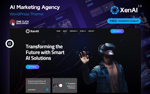 AI Marketing WordPress Theme XenAI homepage design