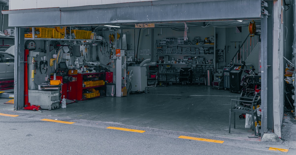a garage with a lot of tools in it