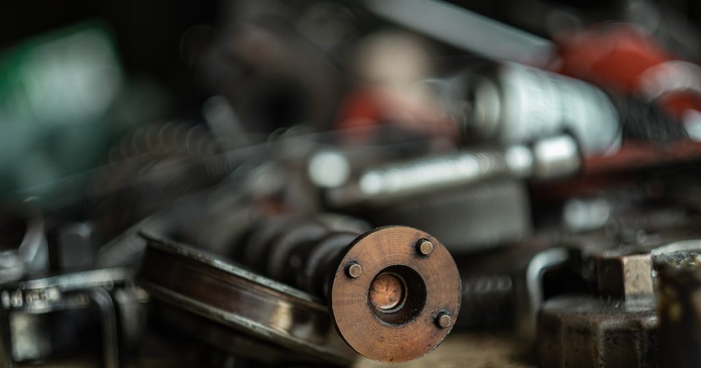 a close up of a metal object on a table