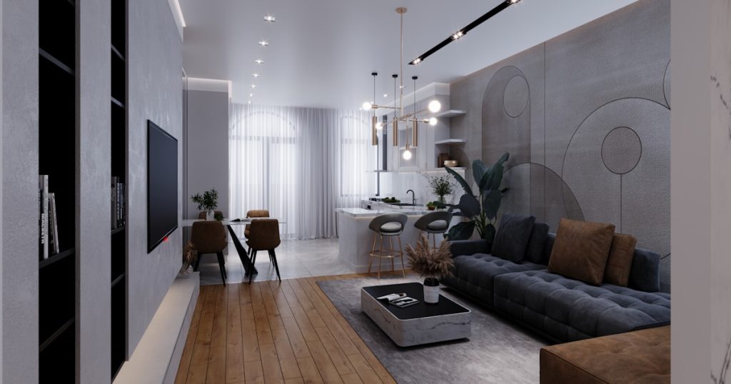 a living room filled with furniture and a flat screen tv