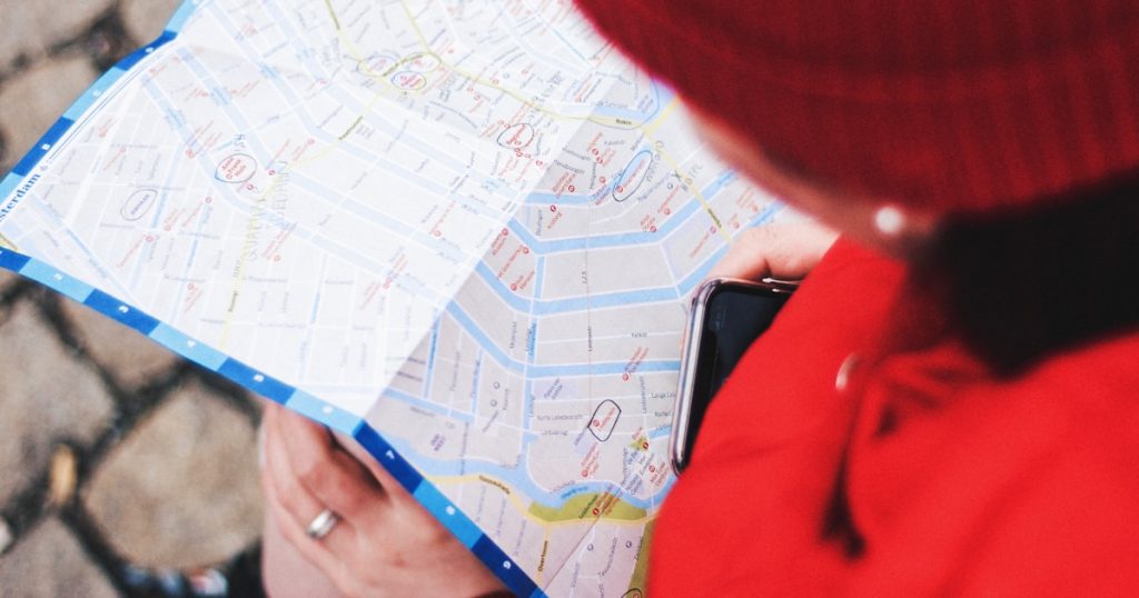 person looking at the map