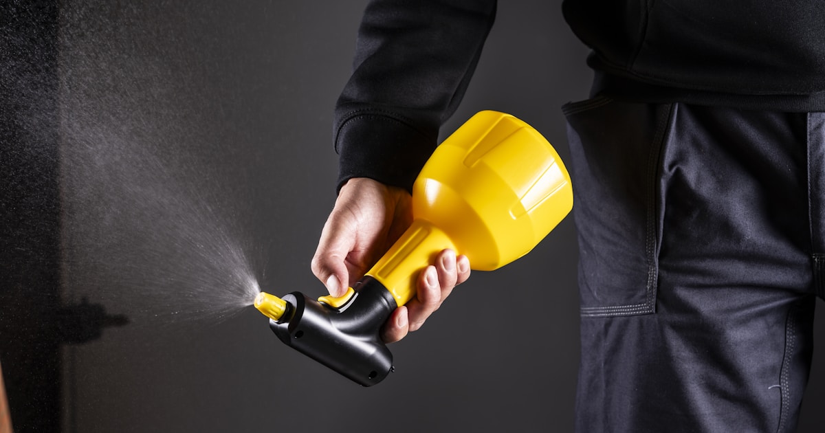 A person is holding a spray gun.